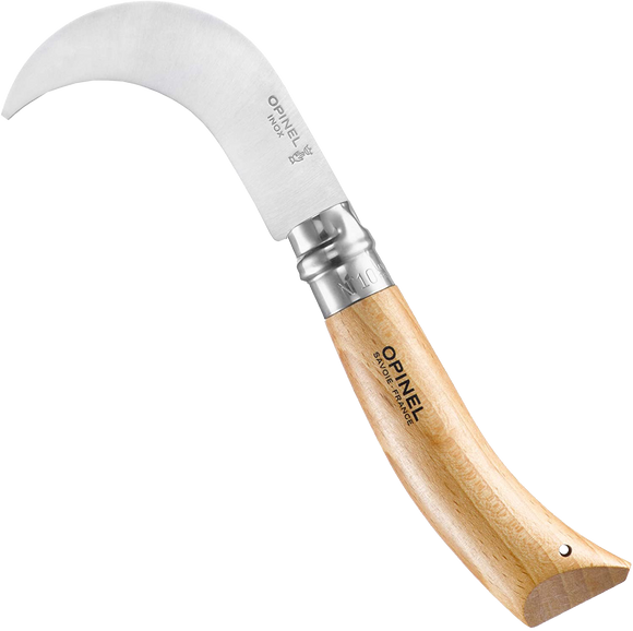 OPINEL -  Coltello con manico in legno e lama curva in acciaio inox